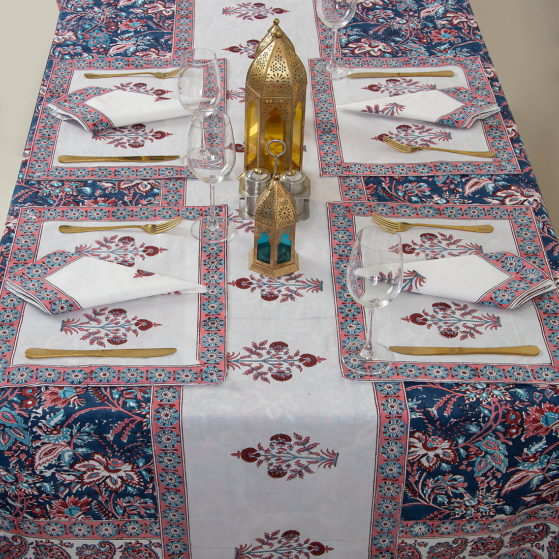 Block Printed Blue Floal Pure Cotton Outdoor Table Covers