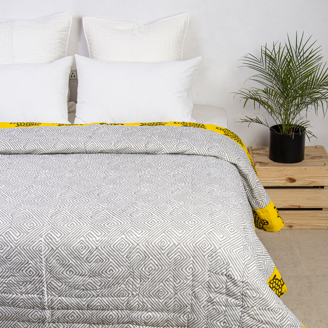 Block Printed Cotton Reversible Jaipuri Rajai with Pillow Cover