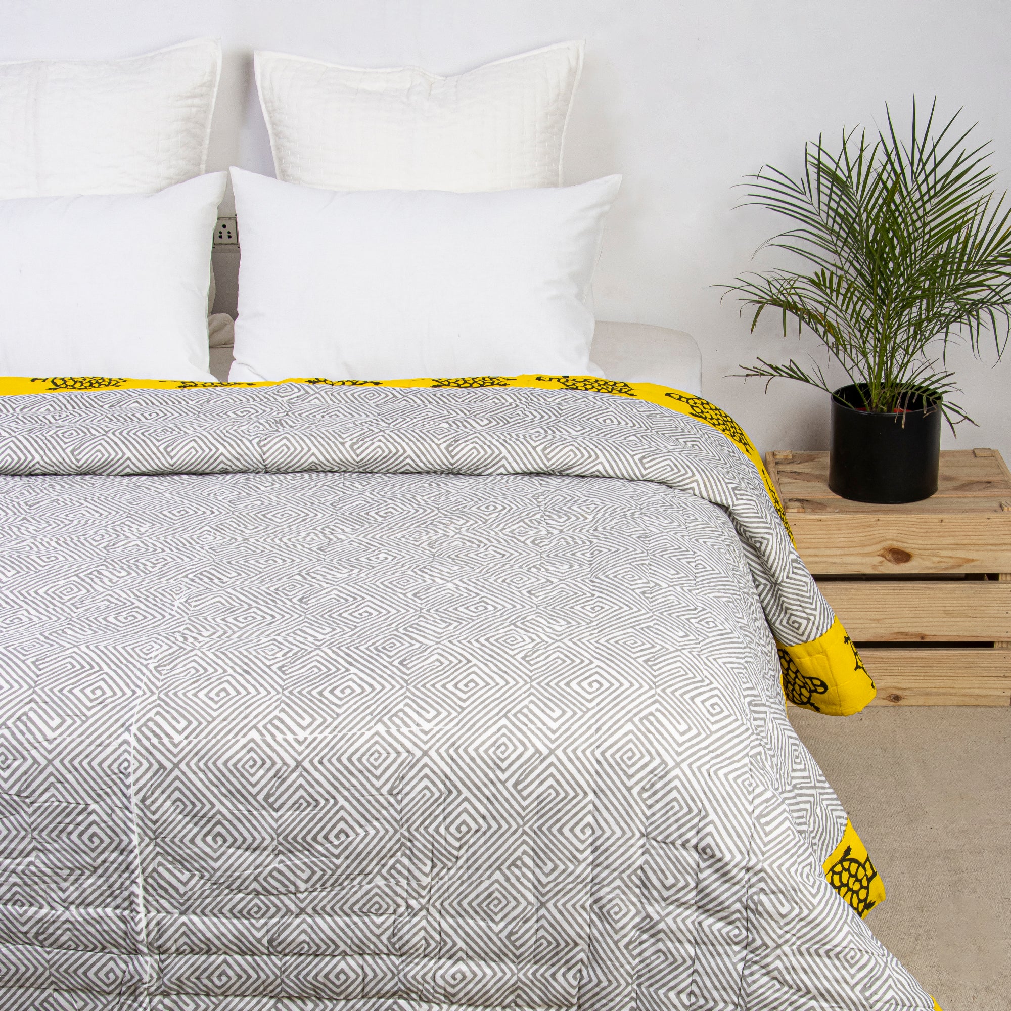 Block Printed Cotton Reversible Jaipuri Rajai with Pillow Cover
