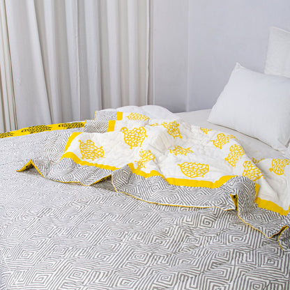Block Printed Cotton Reversible Jaipuri Rajai with Pillow Cover