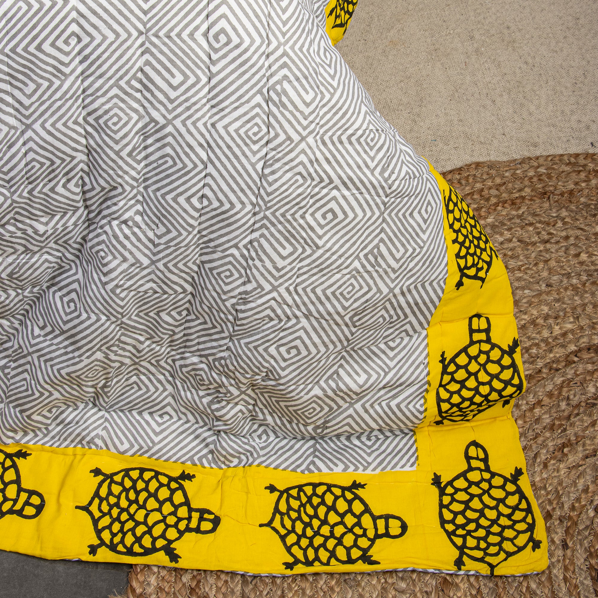 Block Printed Cotton Reversible Jaipuri Rajai with Pillow Cover
