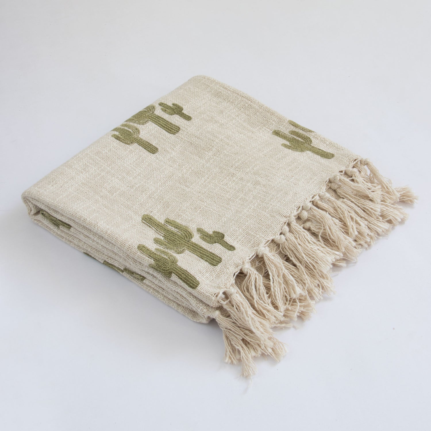 Block Printed Cotton Throw Blanket - Desert Cactus