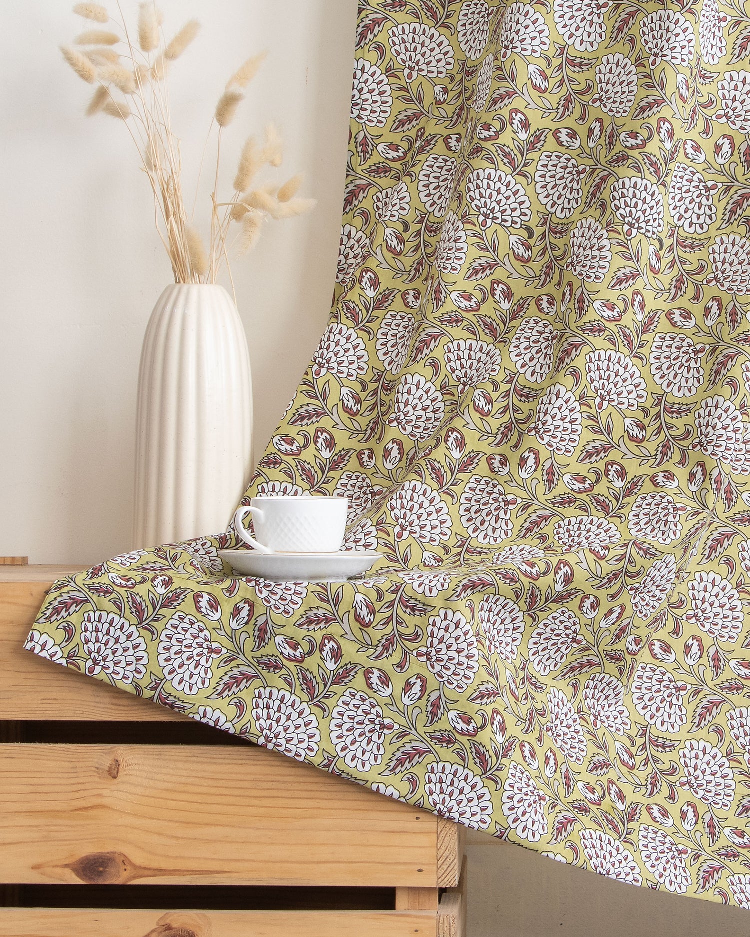 Block Printed Floral Curtains for Door