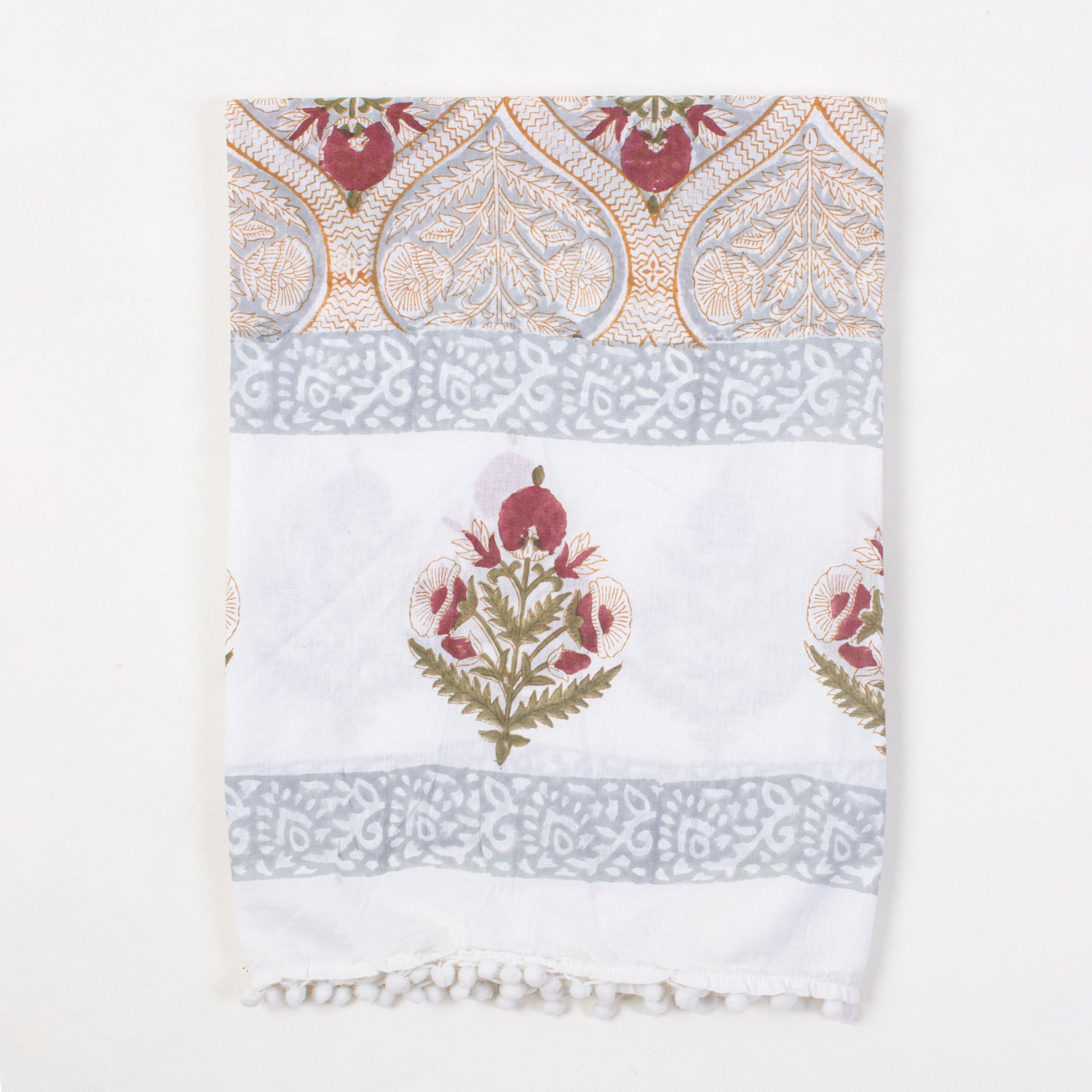 Block Printed Indian Cotton Red Boota Sarong For Ladies