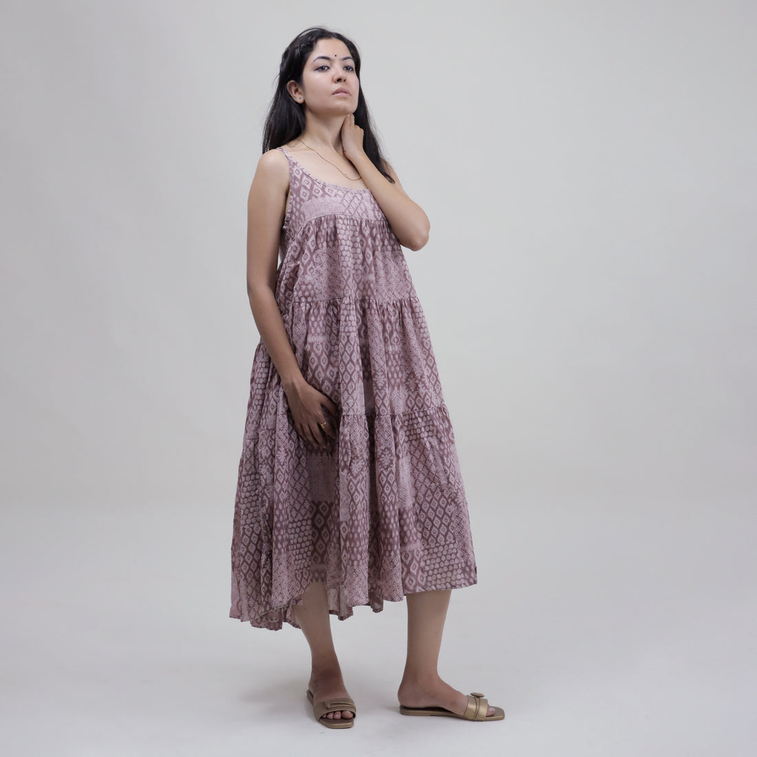 Block Printed Light Weighted Cotton Midi Dress