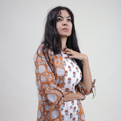Block Printed Women Floral 3 Piece Shrug Set For Events
