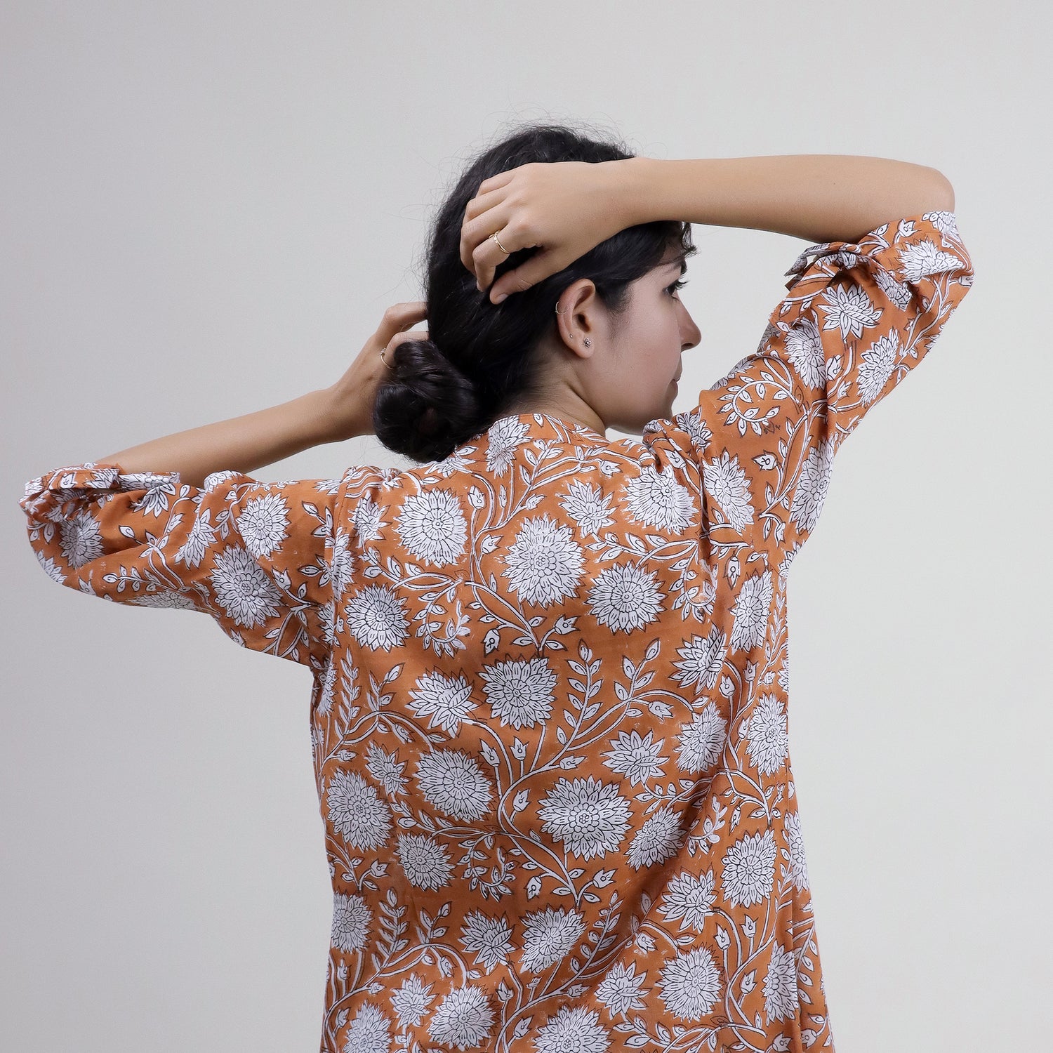 Block Printed Women Floral 3 Piece Shrug Set For Events