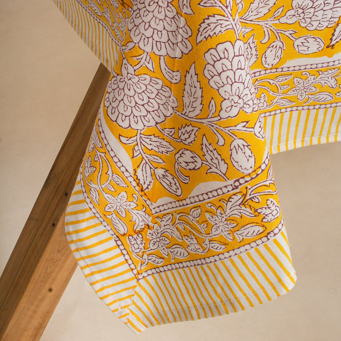 Block Printed Yellow Floral Pure Cotton Affordable Table Covers