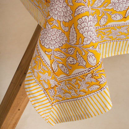 Block Printed Yellow Floral Pure Cotton Affordable Table Covers