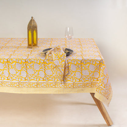 Block Printed Yellow Floral Pure Cotton Affordable Table Covers