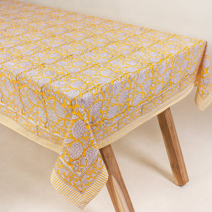 Block Printed Yellow Floral Pure Cotton Affordable Table Covers