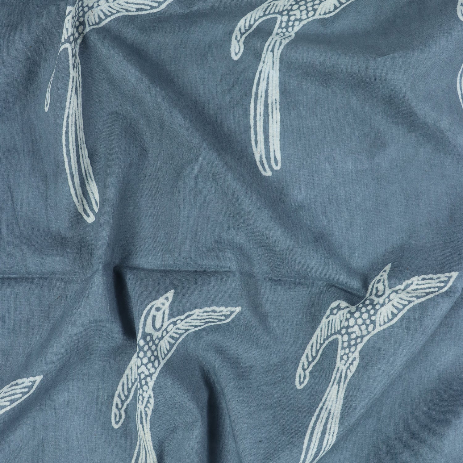 Blue Bird Dabu Hand Block Print Fabric
