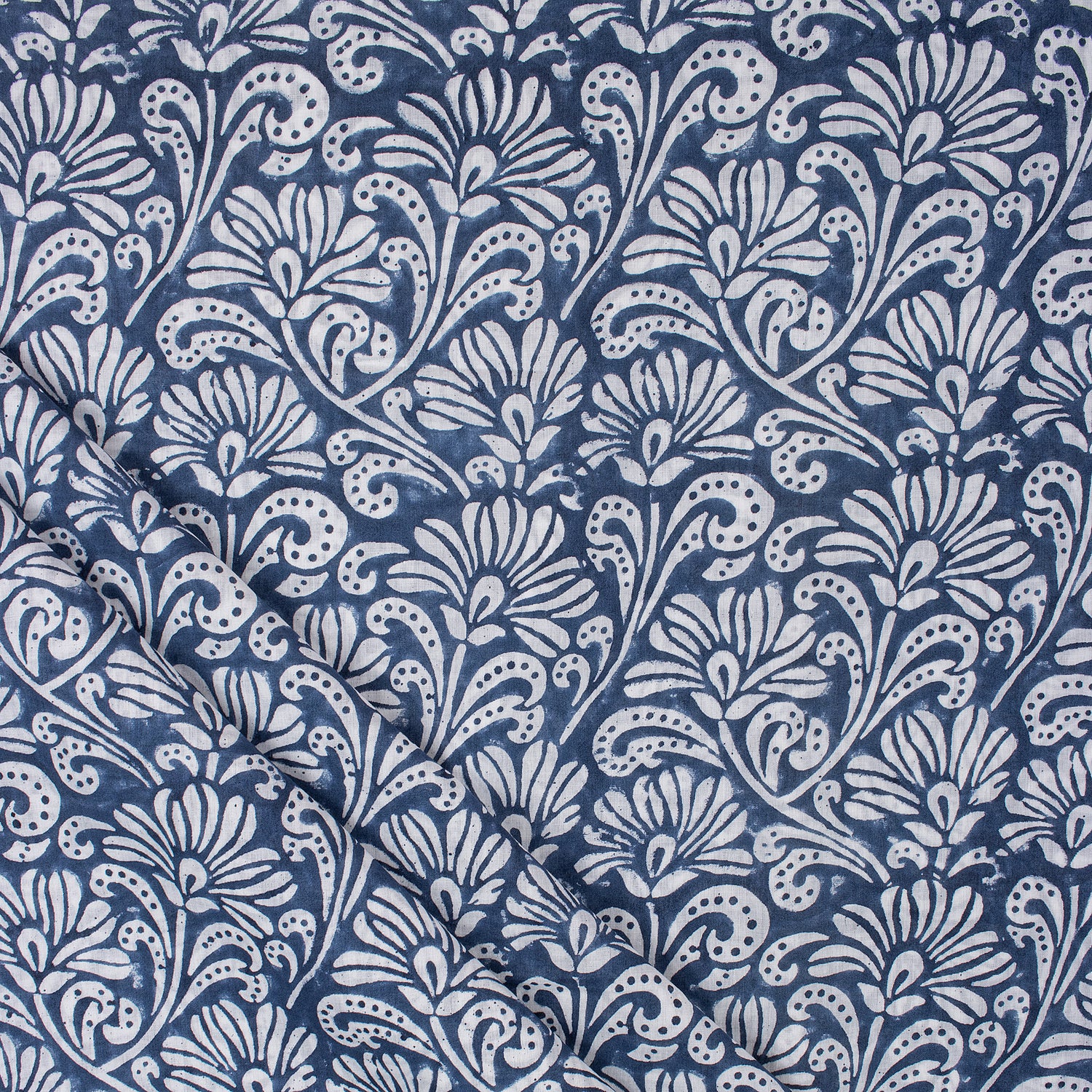 Blue Block Print Cotton Fabric By The Yard