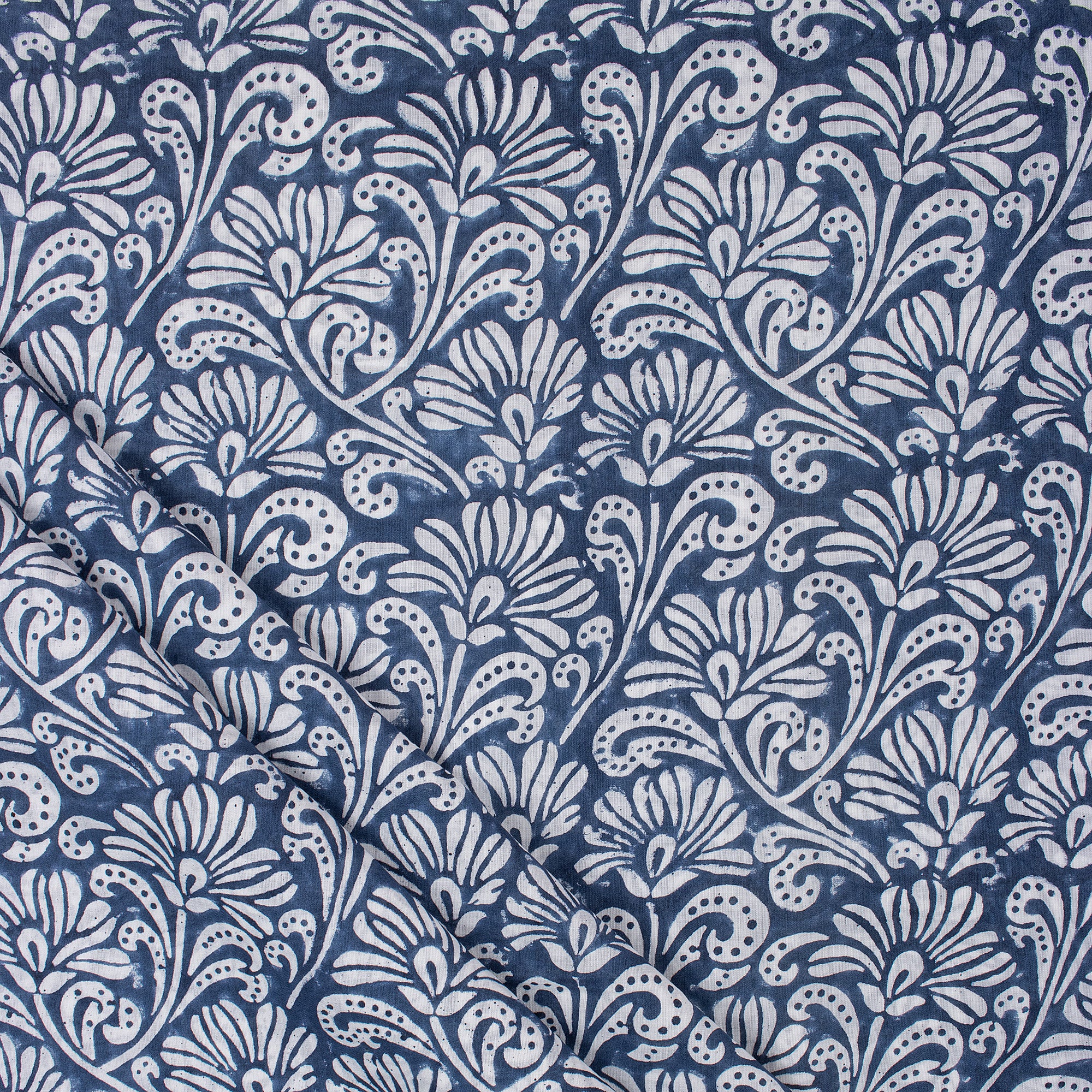 Blue Block Print Cotton Fabric By The Yard