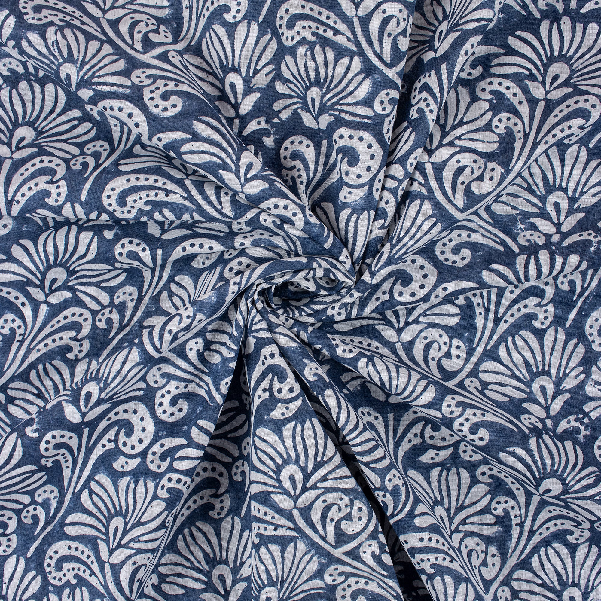 Blue Block Print Cotton Fabric By The Yard