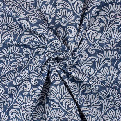 Blue Block Print Cotton Fabric By The Yard