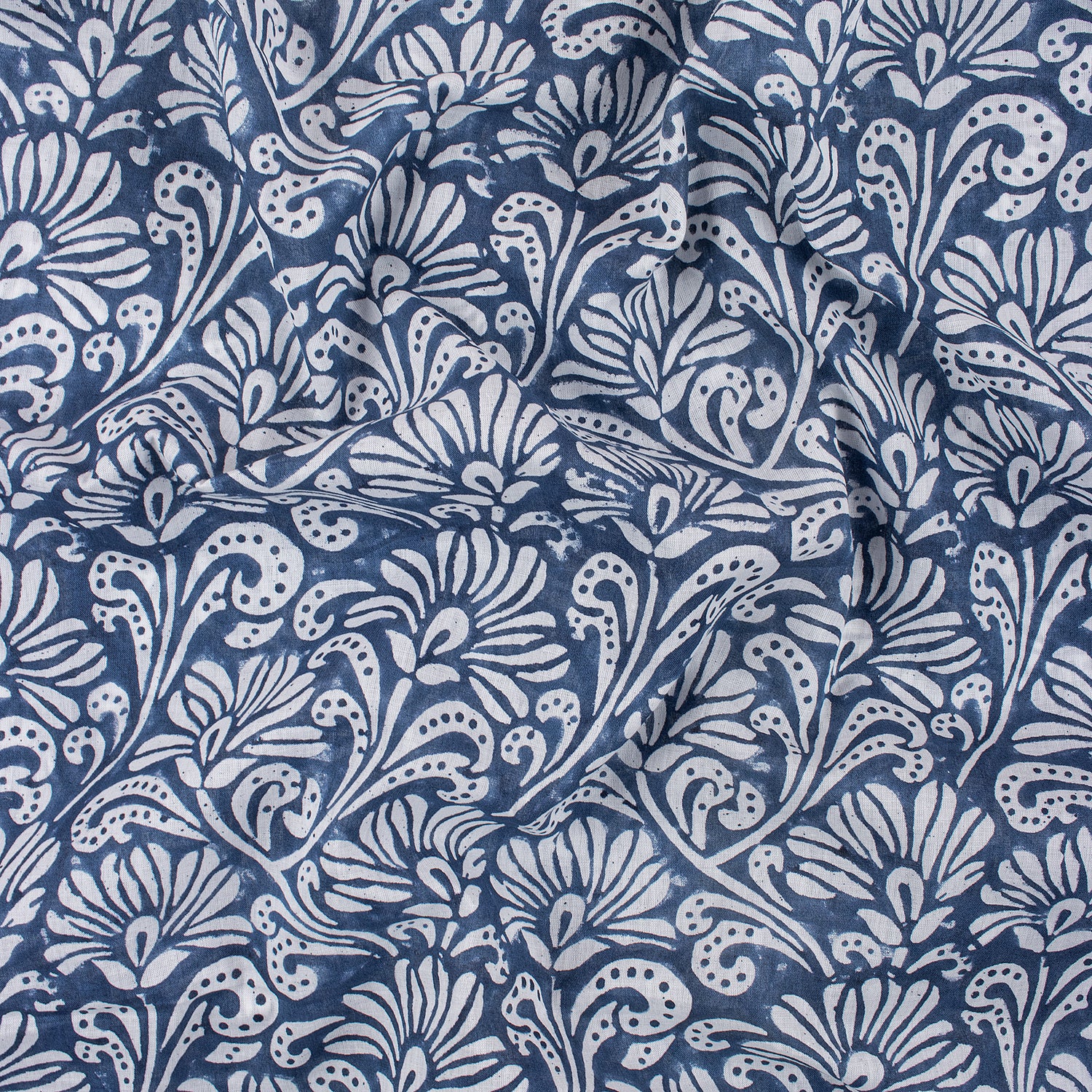 Blue Block Print Cotton Fabric By The Yard