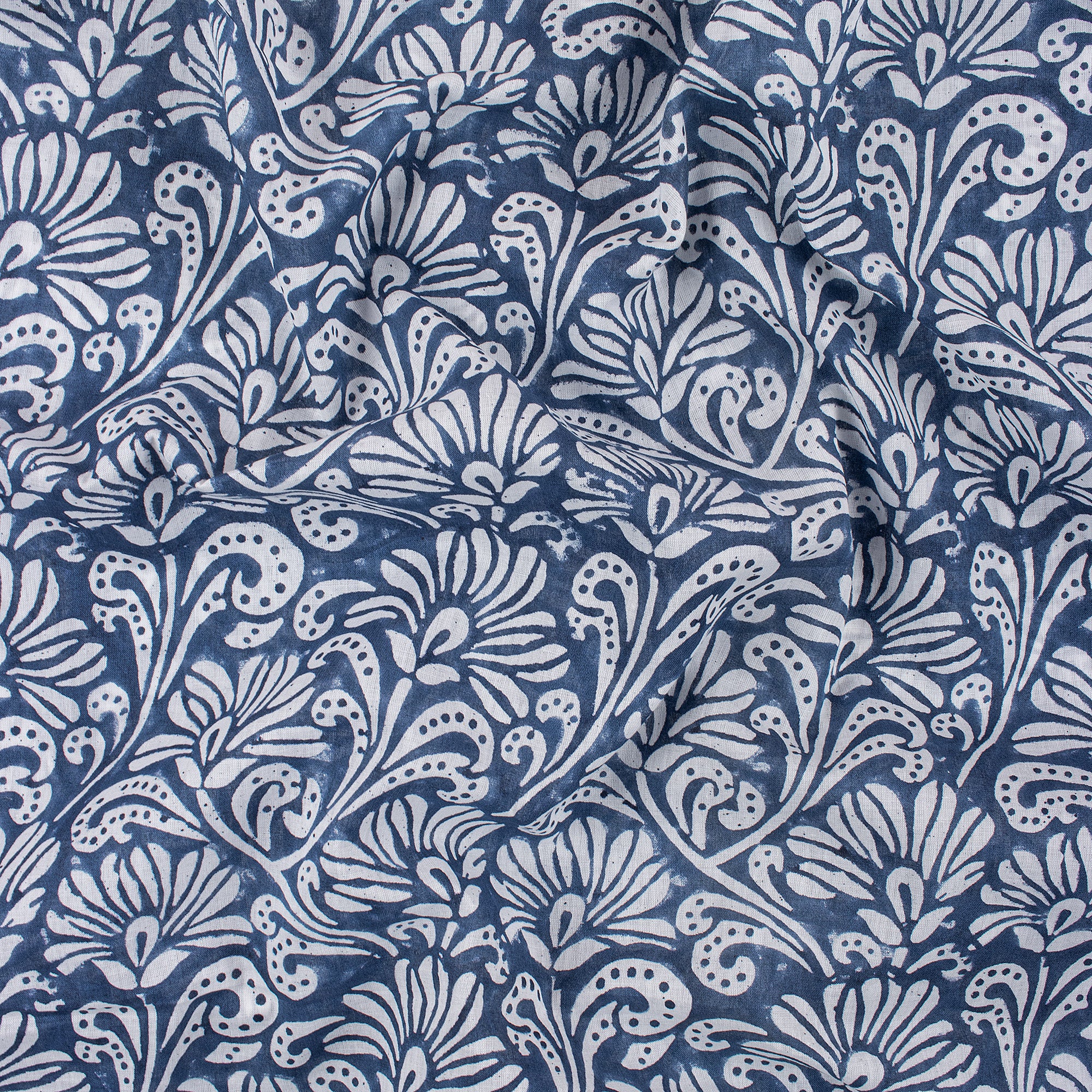 Blue Block Print Cotton Fabric By The Yard