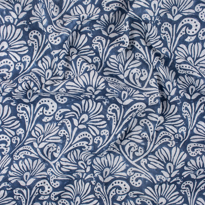 Blue Block Print Cotton Fabric By The Yard