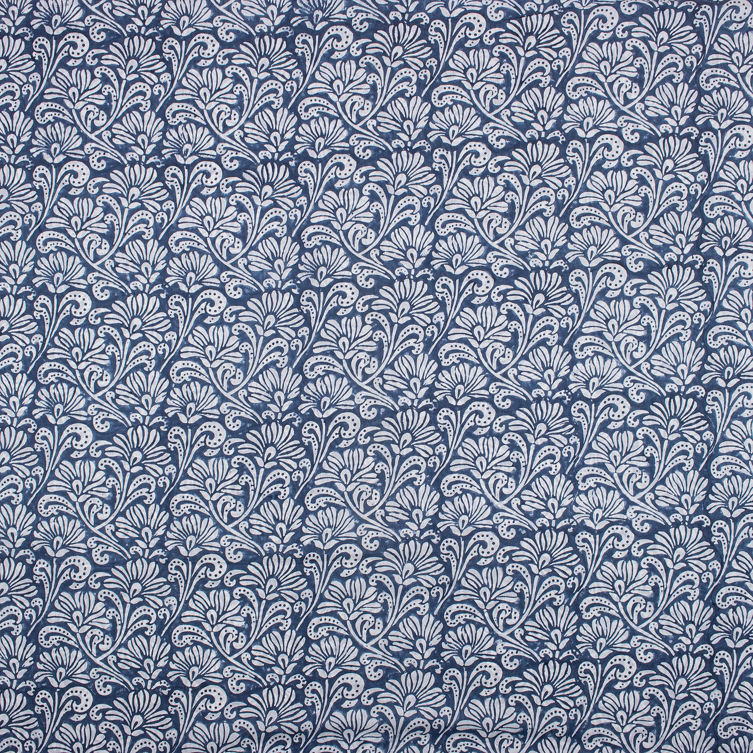 Blue Block Print Cotton Fabric By The Yard