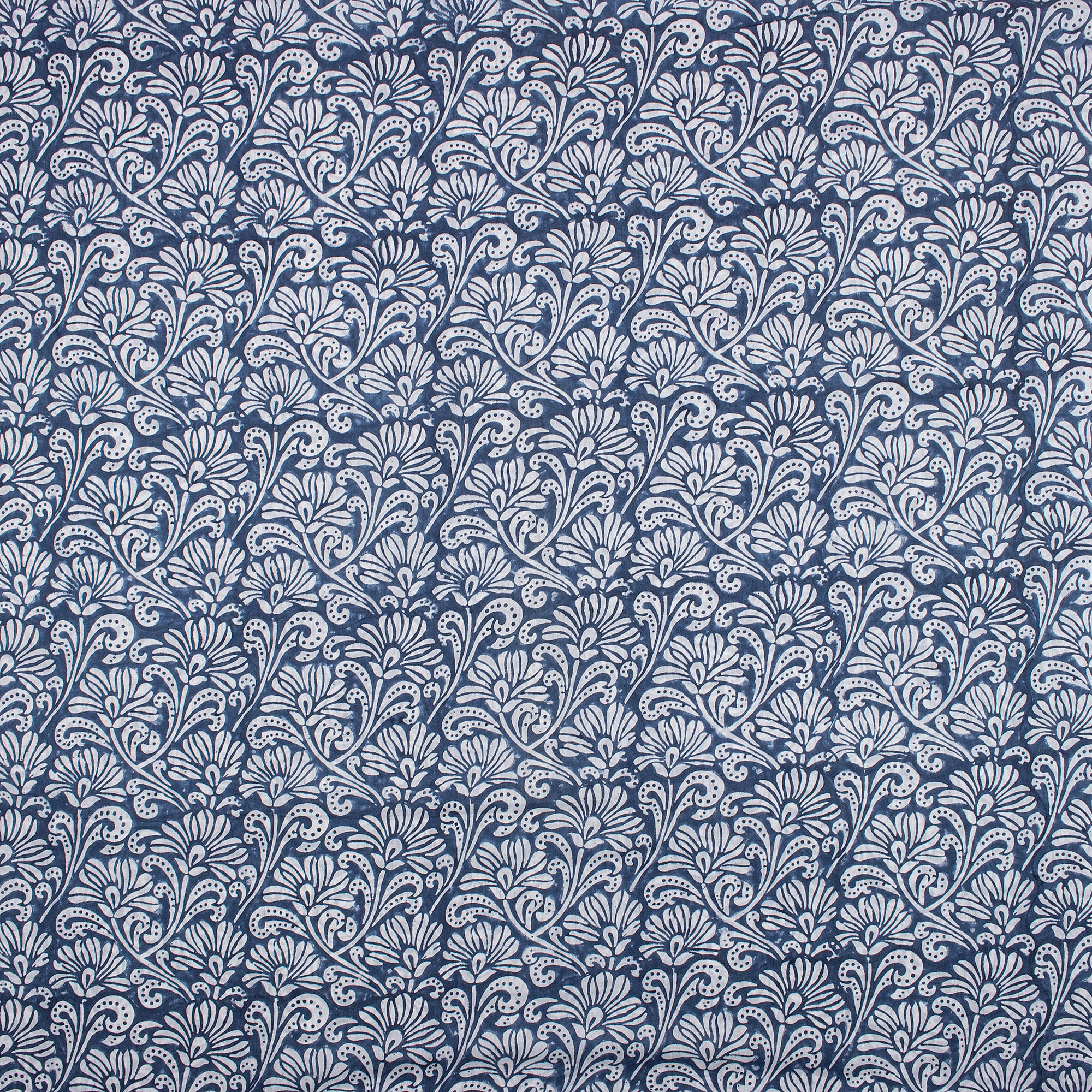 Blue Block Print Cotton Fabric By The Yard