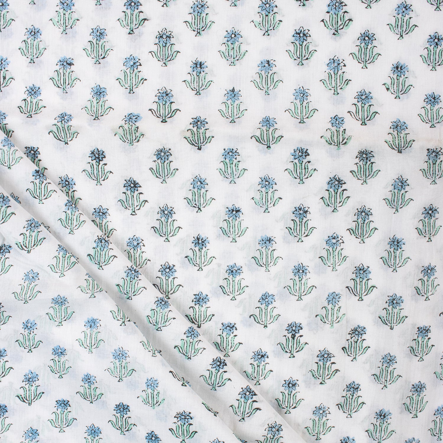 Blue Booti Block Printed Pure Cotton Indian Fabric