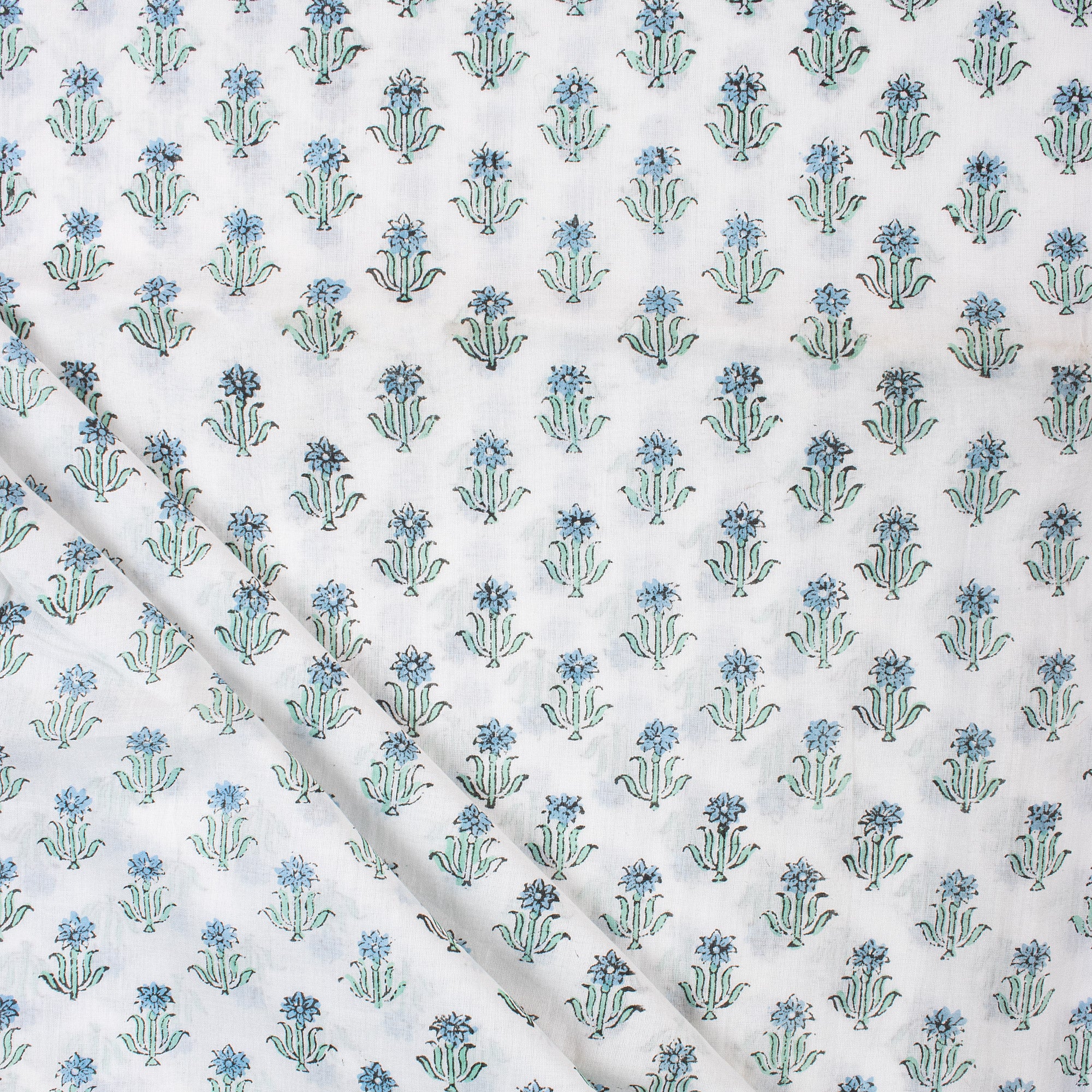 Blue Booti Block Printed Pure Cotton Indian Fabric