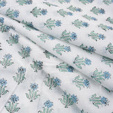 Blue Booti Block Printed Pure Cotton Indian Fabric