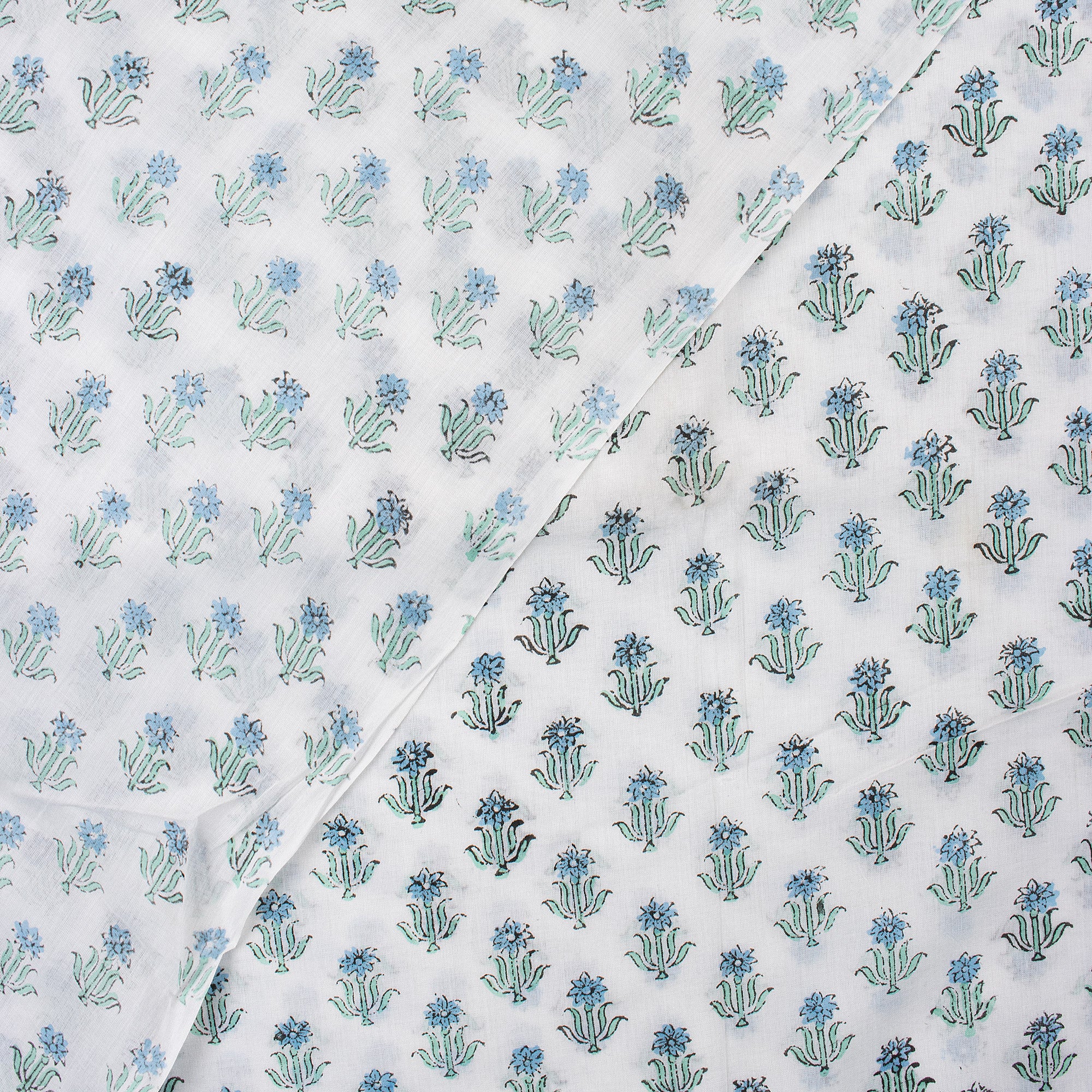 Blue Booti Block Printed Pure Cotton Indian Fabric