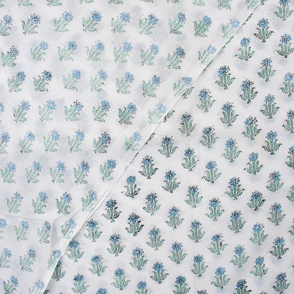 Blue Booti Block Printed Pure Cotton Indian Fabric