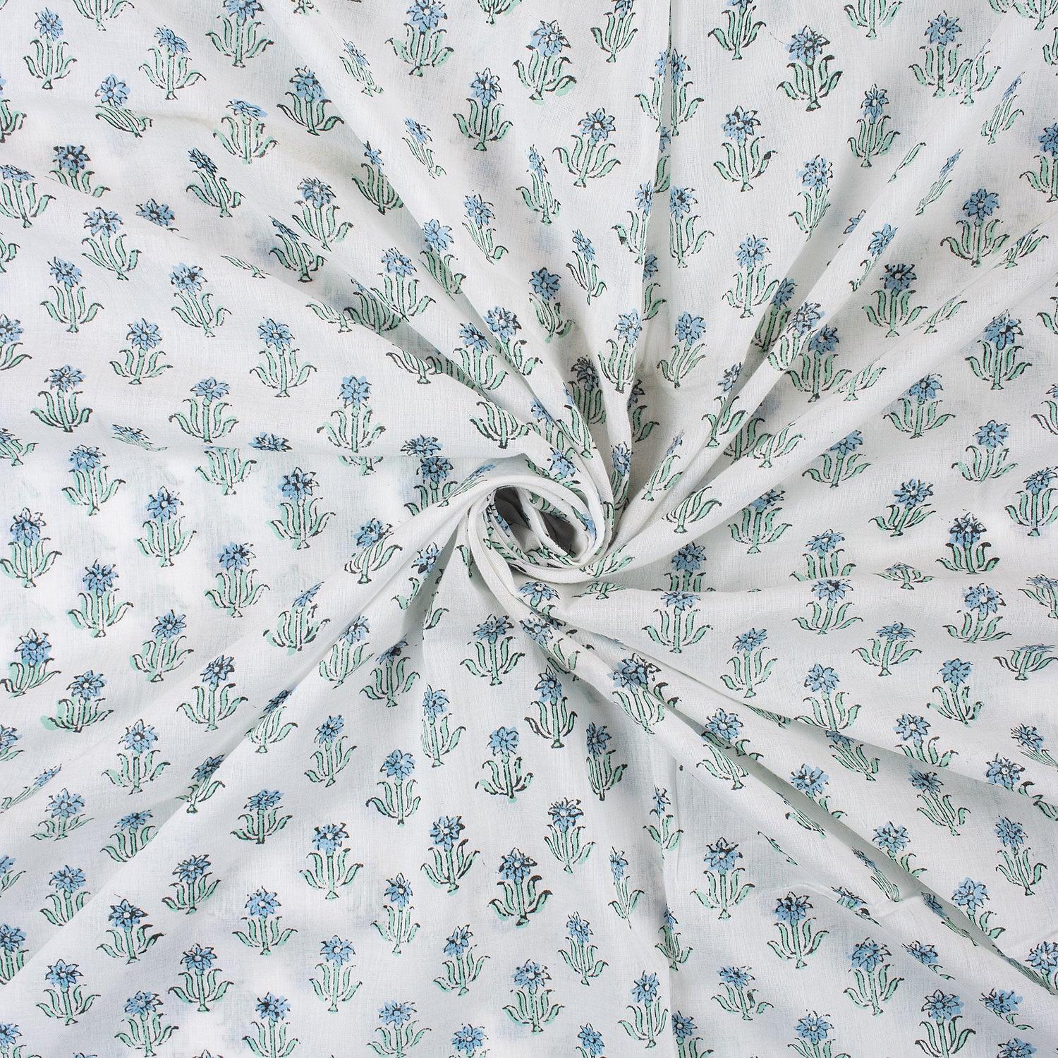 Blue Booti Block Printed Pure Cotton Indian Fabric