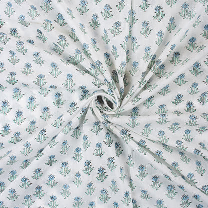 Blue Booti Block Printed Pure Cotton Indian Fabric