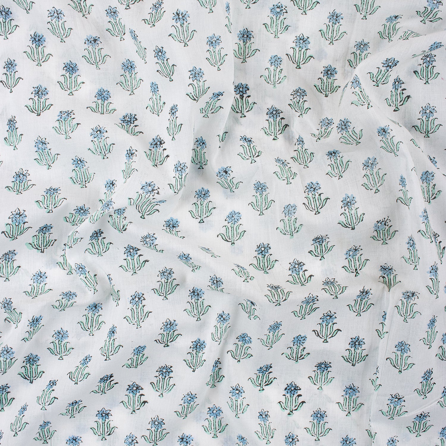 Blue Booti Block Printed Pure Cotton Indian Fabric