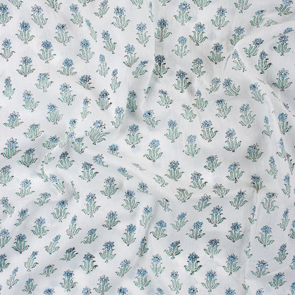 Blue Booti Block Printed Pure Cotton Indian Fabric