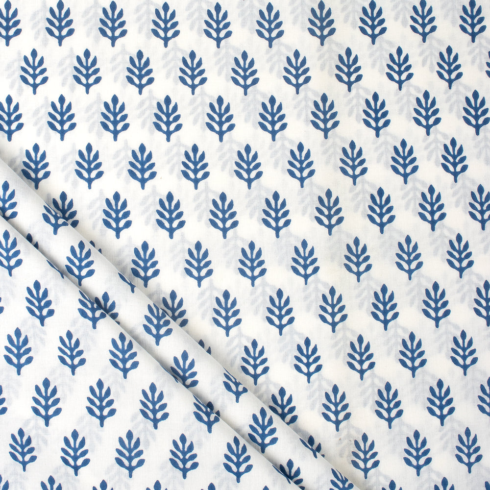 Blue Booti Floral Cotton Hand Block Print Fabric