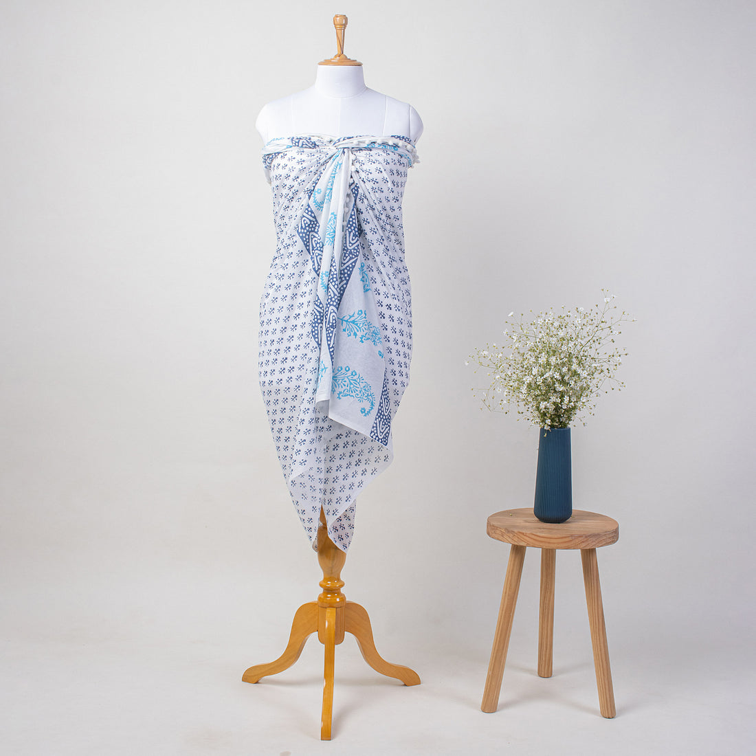 Blue Booti Hand Block Print Sarong For Women