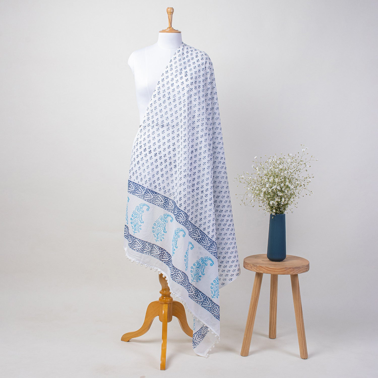 Blue Booti Hand Block Print Sarong For Women