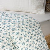 Blue Booti Handmade Indian Cotton Kantha Quilt Blanket