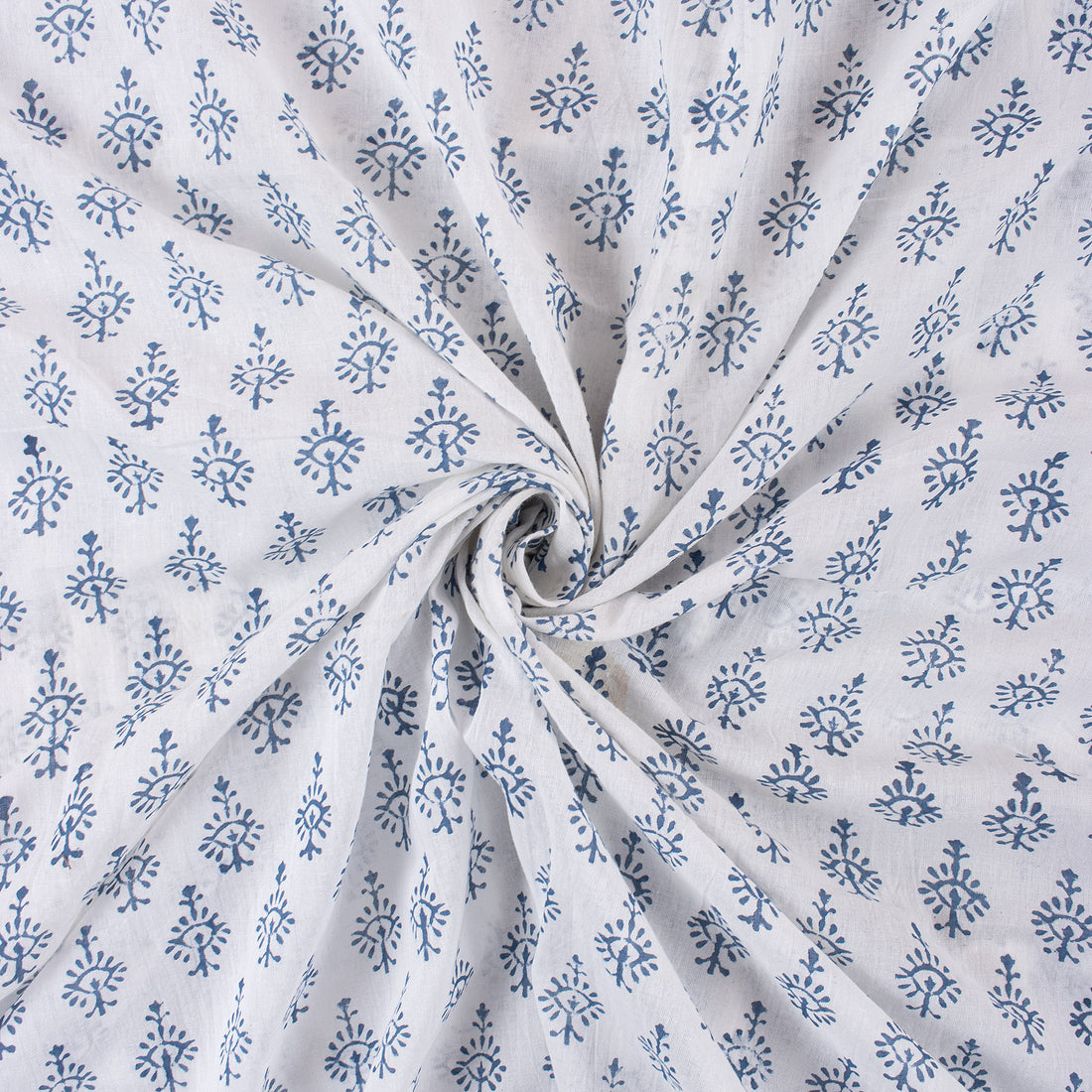 Blue Booty Hand Block Print Fabric For Dress Material