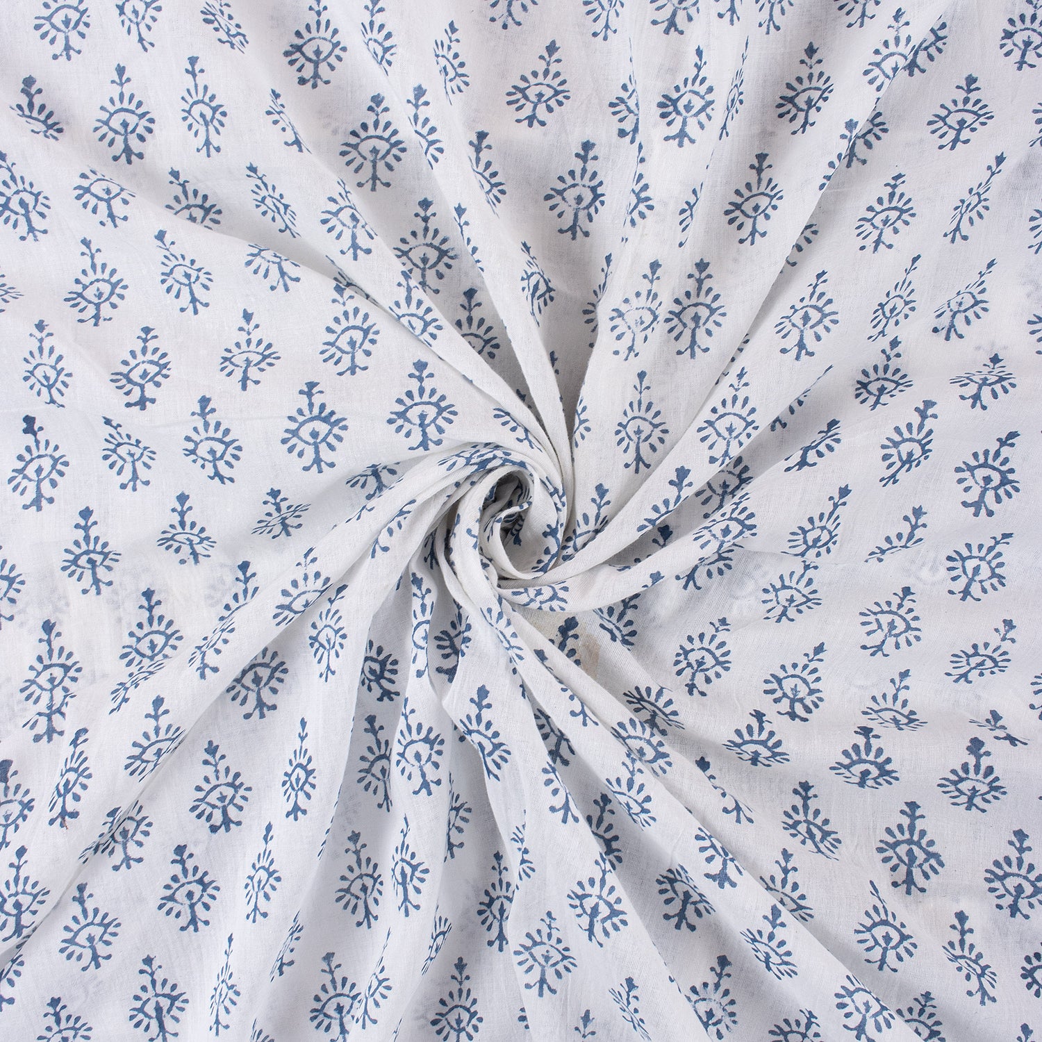 Blue Booty Hand Block Print Fabric For Dress Material