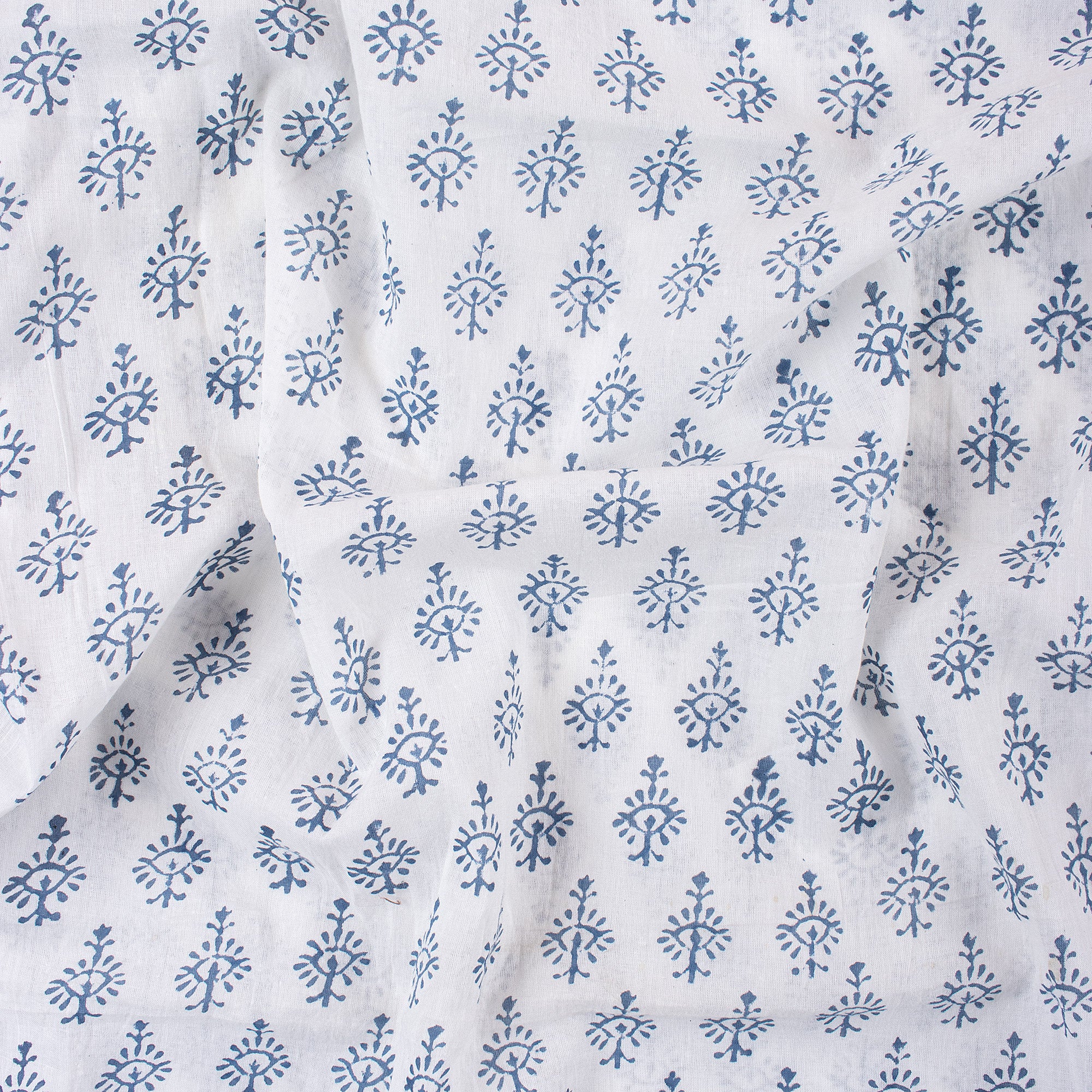 Blue Booty Hand Block Print Fabric For Dress Material