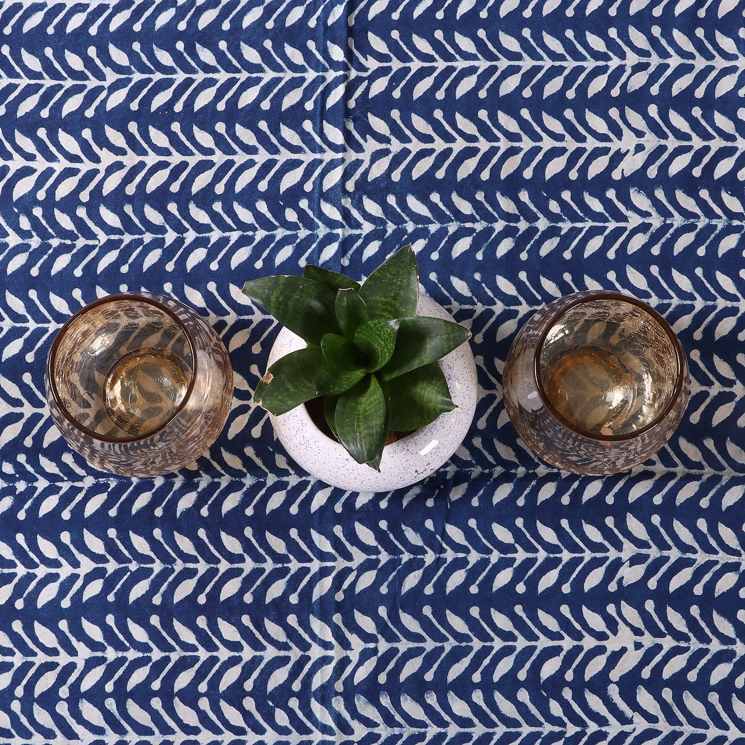 Blue Cotton Hand Block Printed Dining Table Cloth