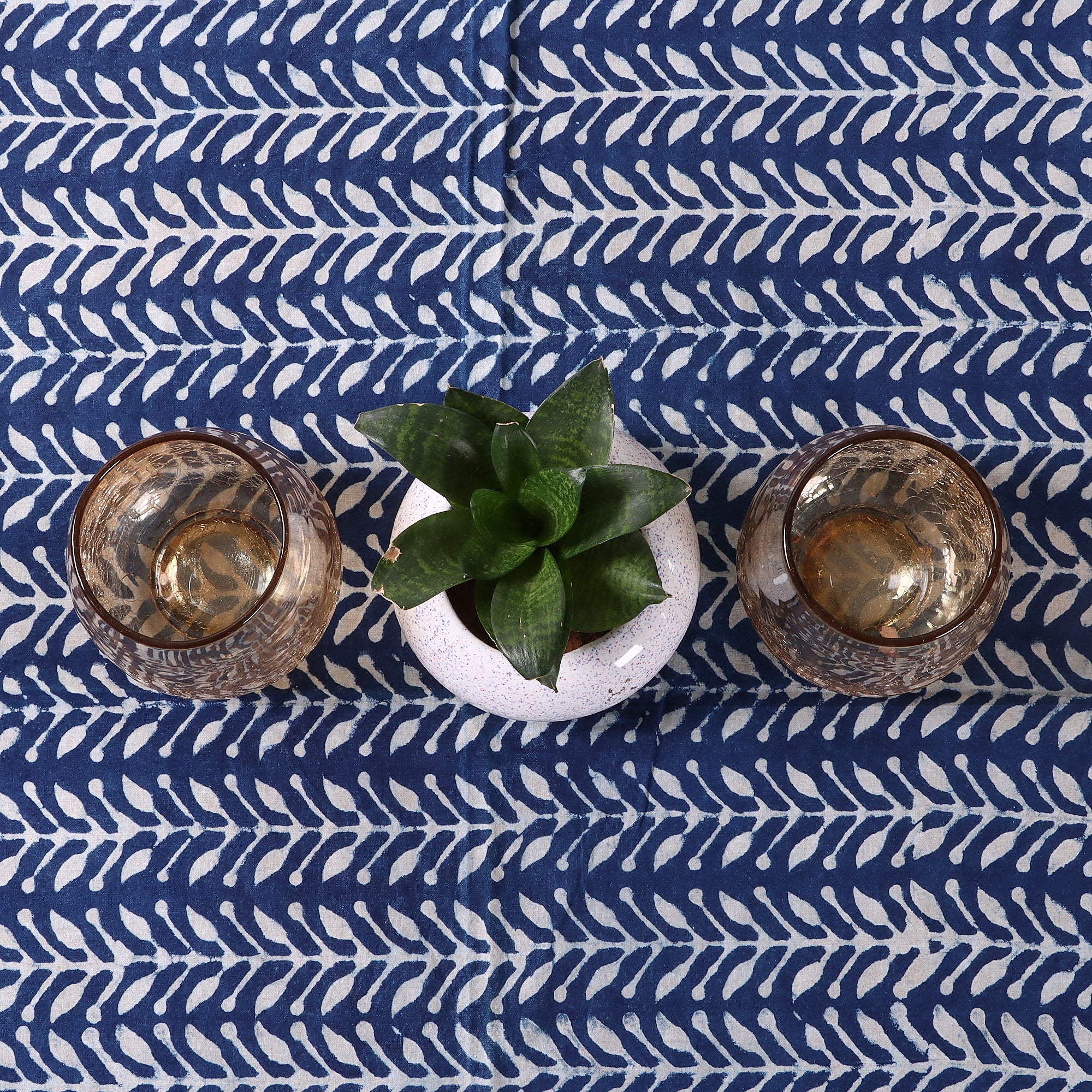 Blue Cotton Hand Block Printed Dining Table Cloth