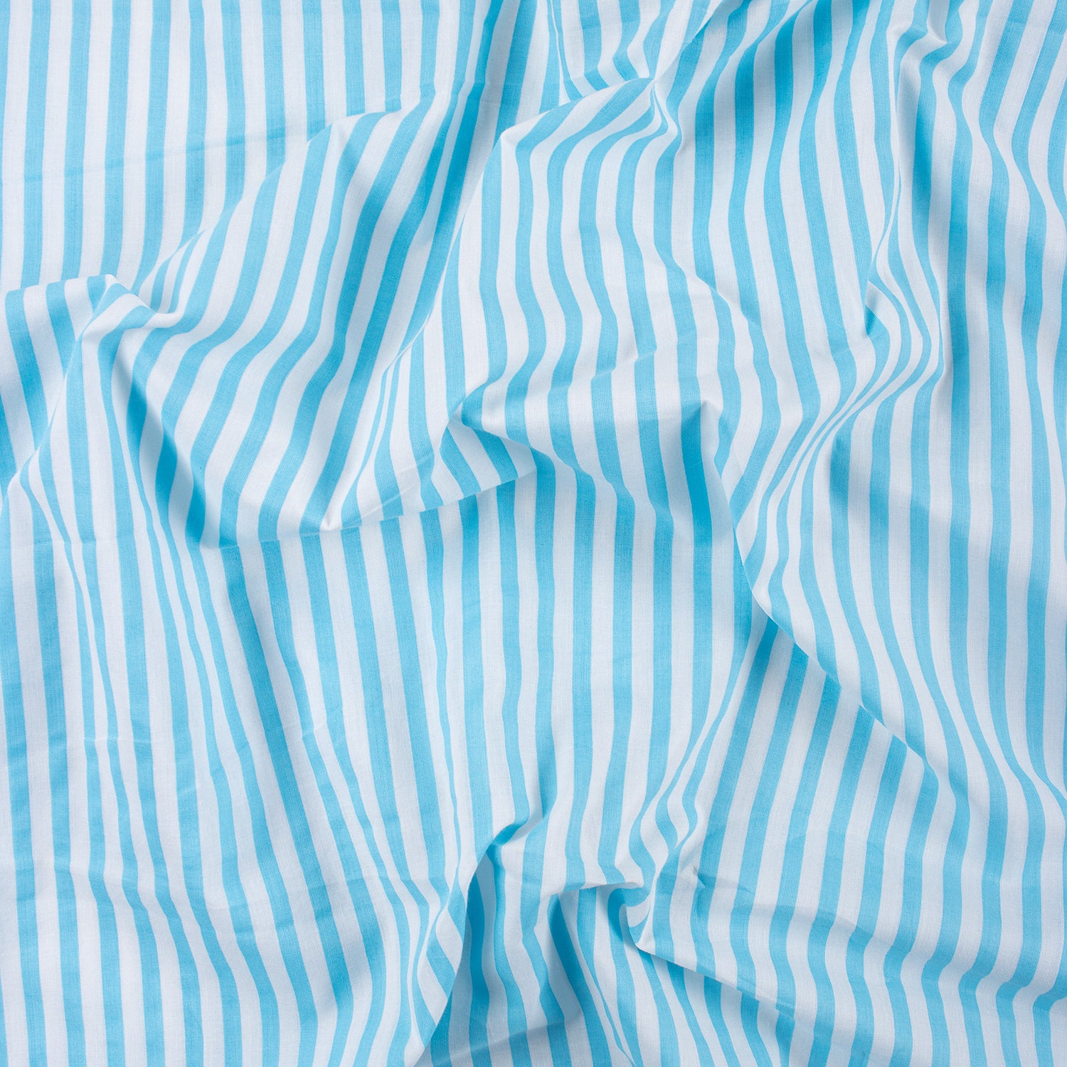 Blue Cotton Striped Block Print Fabric