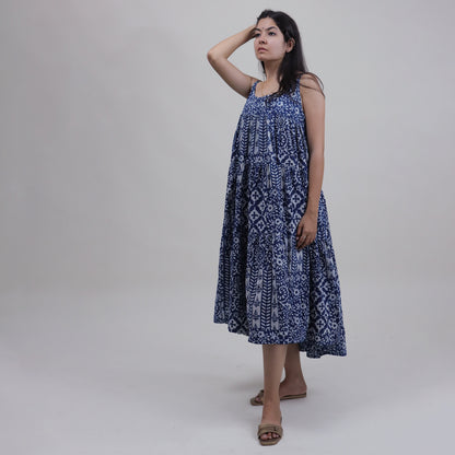 Blue Cotton Summer Midi Dress For Women