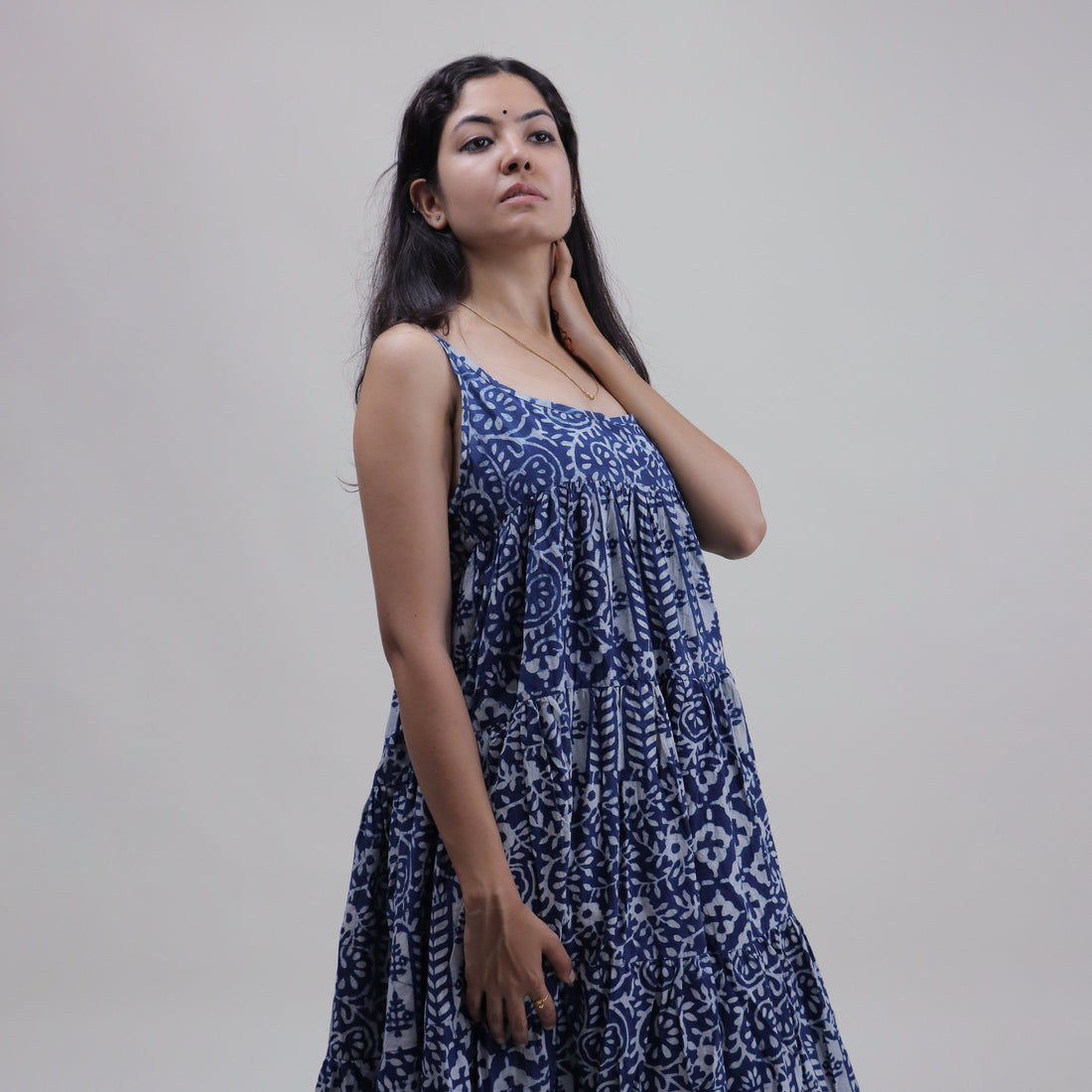 Blue Cotton Summer Midi Dress For Women