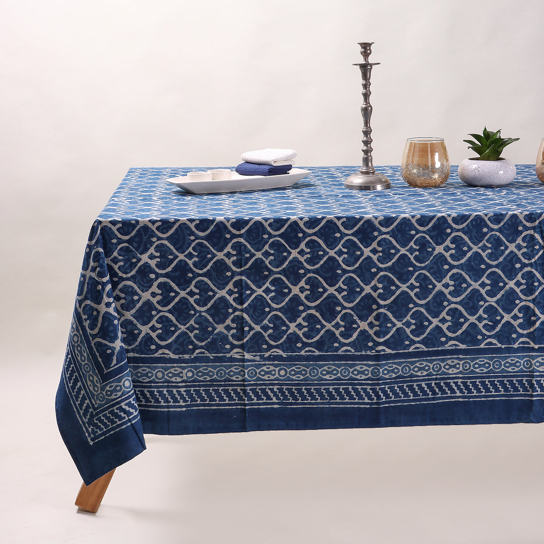 Blue Dabu Cotton Dining Table Cover Cloth
