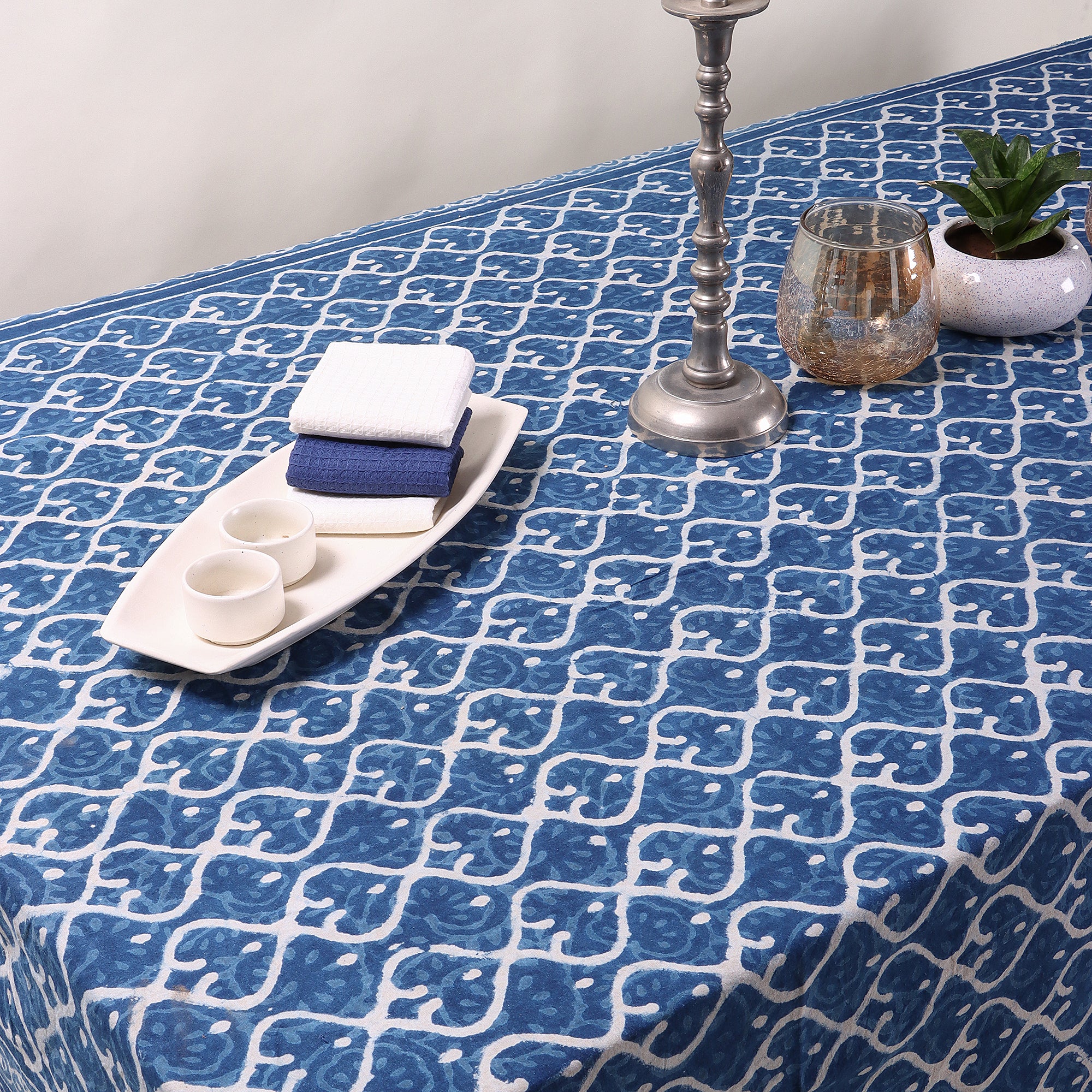 Blue Dabu Cotton Dining Table Cover Cloth