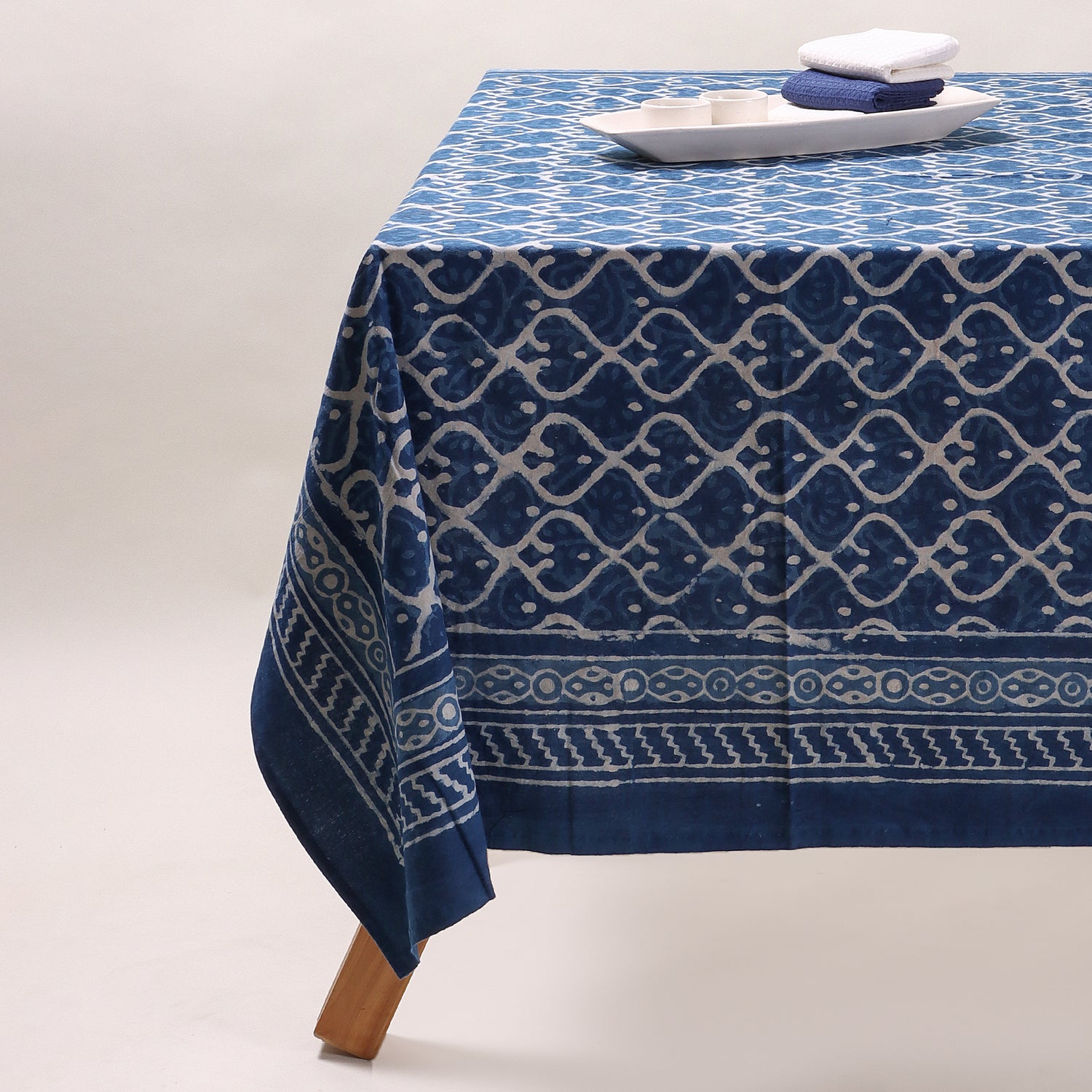 Blue Dabu Cotton Dining Table Cover Cloth