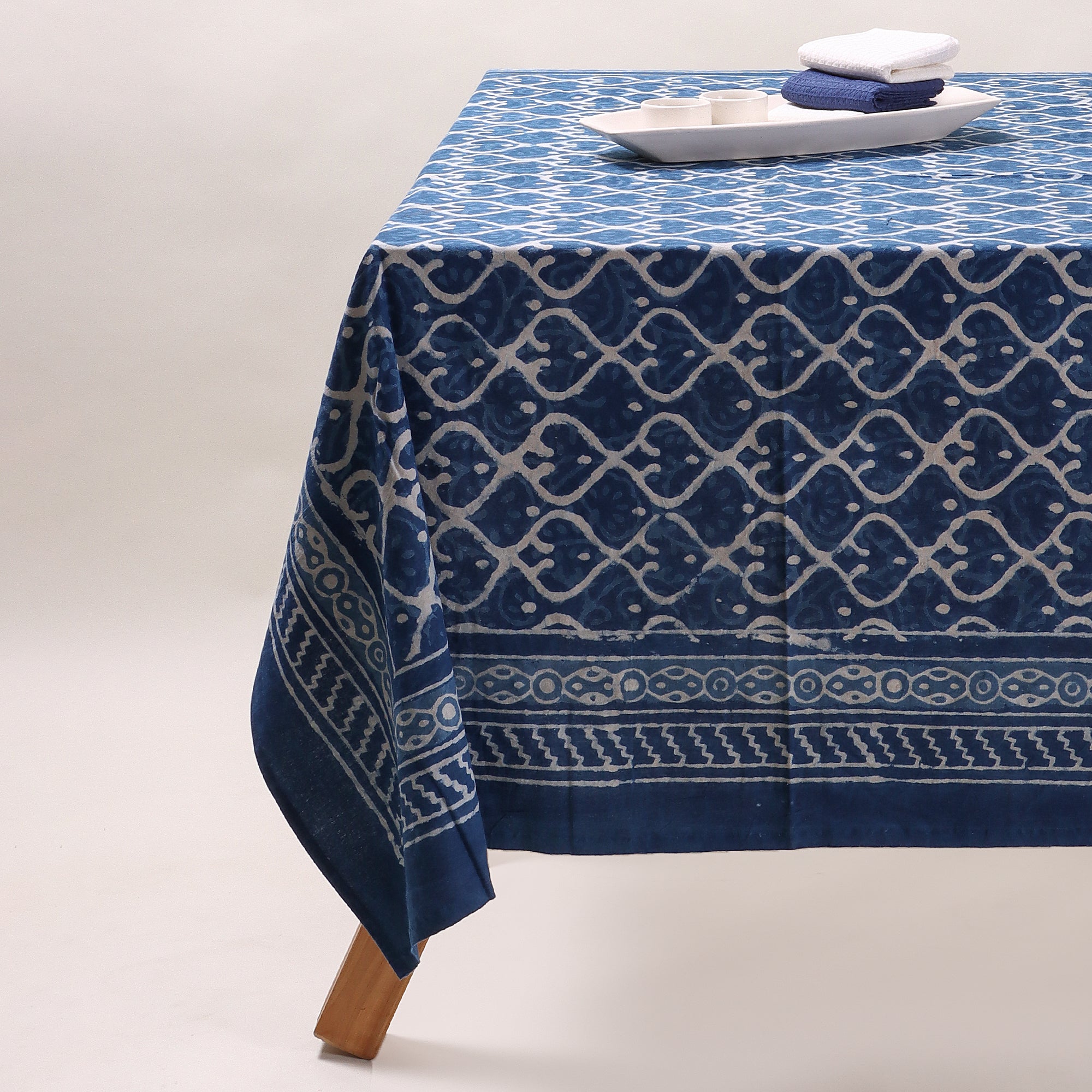 Blue Dabu Cotton Dining Table Cover Cloth